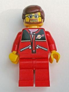 Red Jacket with Zipper Pockets and Classic Space Logo, Red Legs, Reddish Brown Male Hair