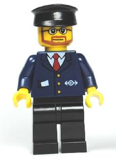 Dark Blue Suit with Train Logo, Black Legs, Black Hat, Beard and Glasses