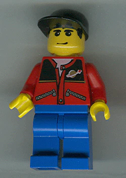Red Jacket with Zipper Pockets and Classic Space Logo, Blue Legs, Black Cap