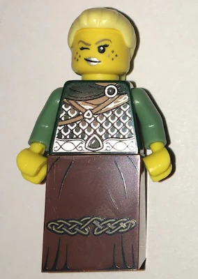 Warrior - Female with Scale Mail, Reddish Brown Skirt, Bright Light Yellow Hair, Silver Lips